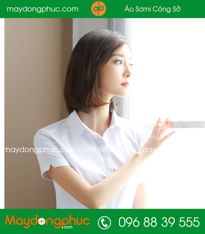 Đồng phục áo sơ mi màu trắng cộc tay váy tím than